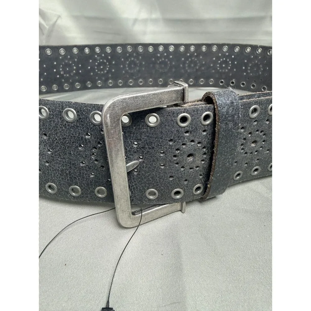 NEW Free People Buffalo Leather Black Perforated Belt M/L